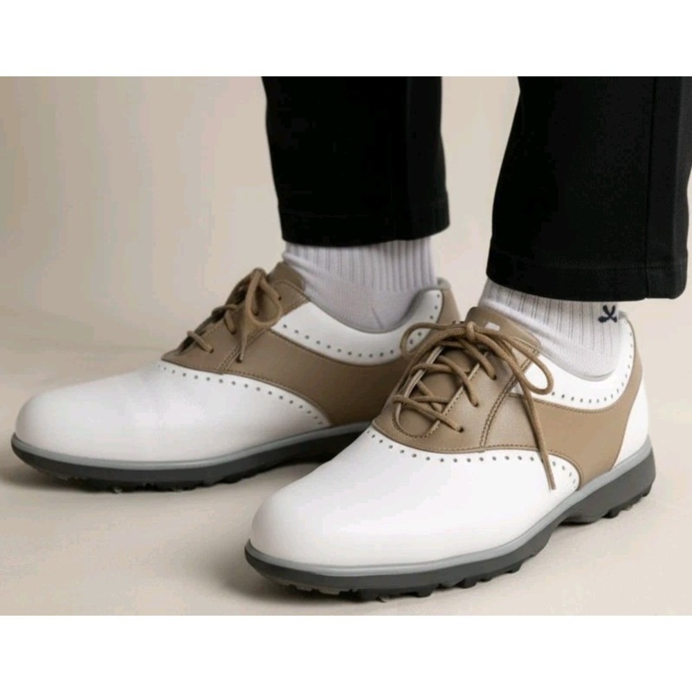 FootJoy Women's eMerge Golf Shoes‎ 8.5 N Narrow White Tan Saddle Cleated 93914
